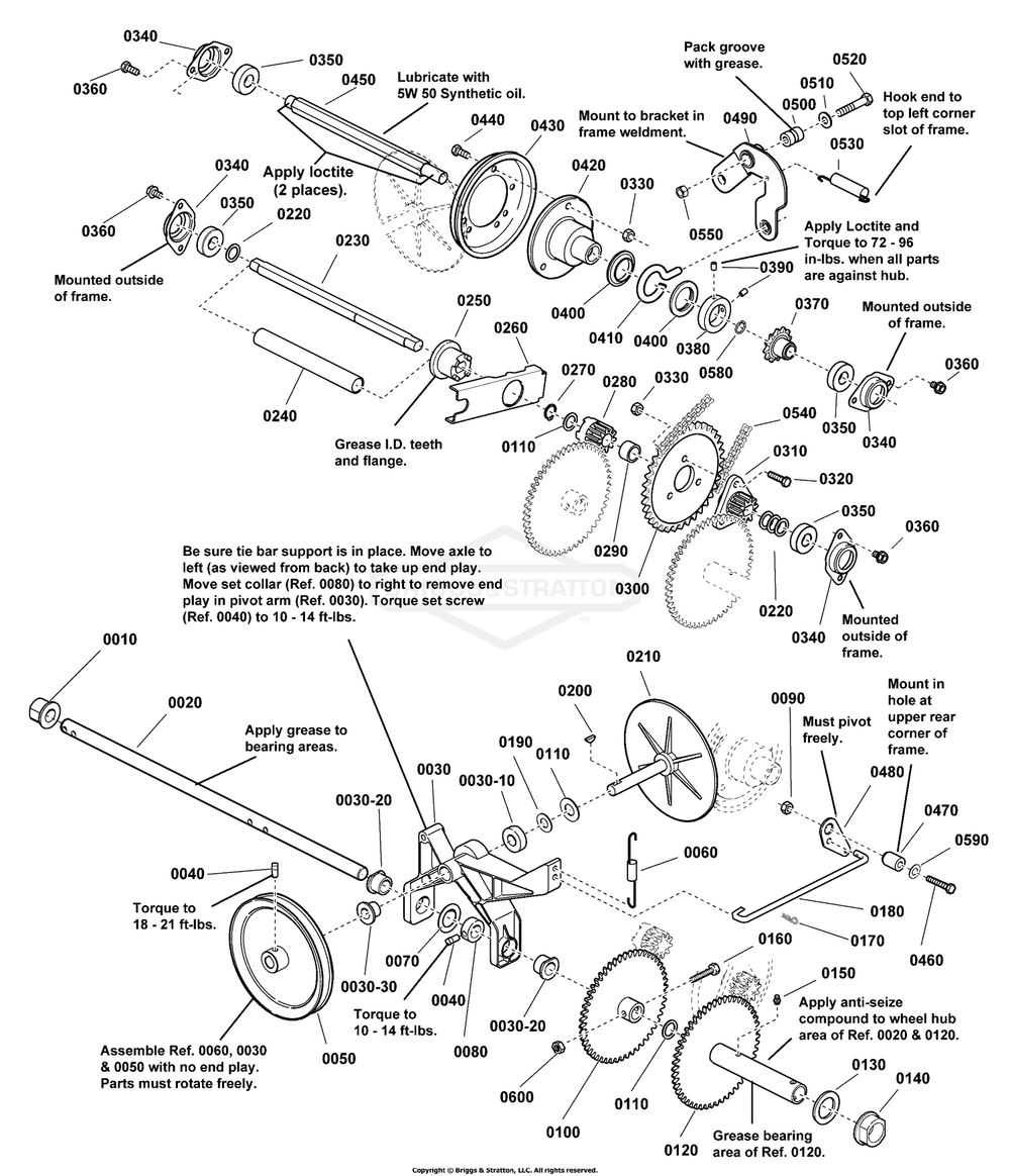 Traction Drive Group Diagram and Parts List for 1696159-00 (BP2132)(2012) Briggs and Stratton Snow Blower